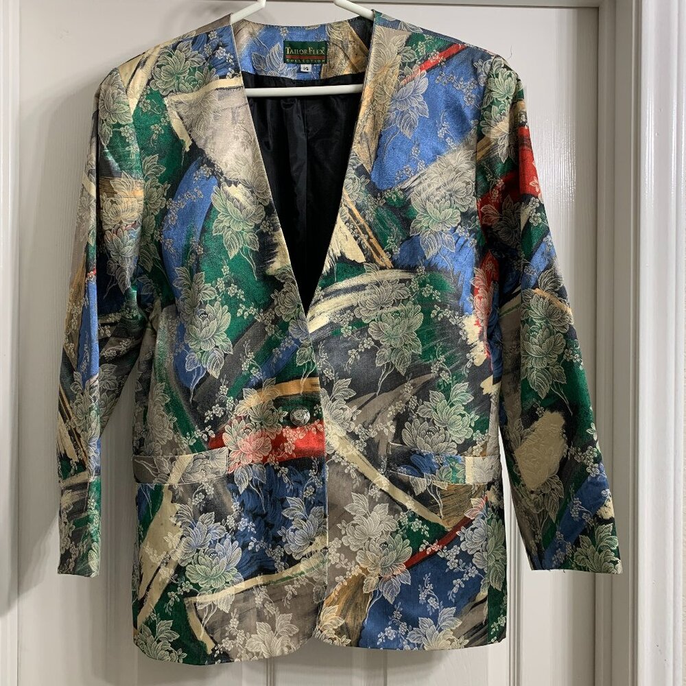 Tailor Flex Collection Women's Multi-Color Floral Jacket, Size 14